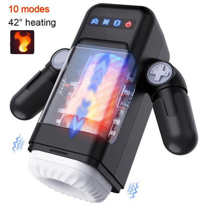 Robo-Lover: Automatic Vibration Heated Blowjob Machine with Cell Phone Holder with Realistic Vagina Masturbation Cup