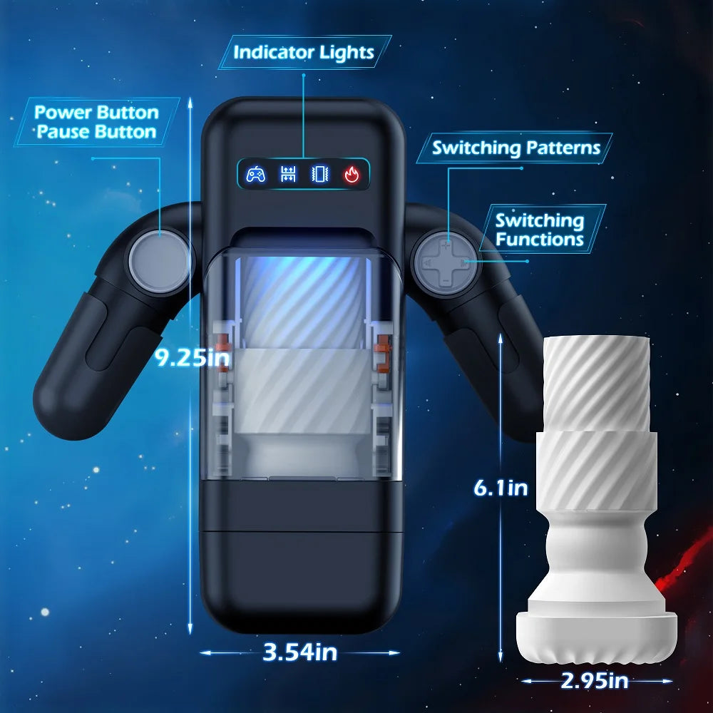 Robo-Lover: Automatic Vibration Heated Blowjob Machine with Cell Phone Holder with Realistic Vagina Masturbation Cup