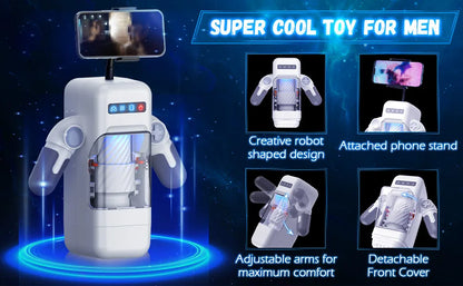 Robo-Lover: Automatic Vibration Heated Blowjob Machine with Cell Phone Holder with Realistic Vagina Masturbation Cup